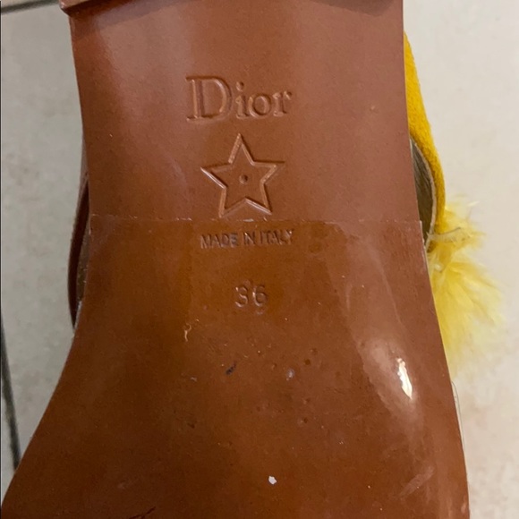 Dior Brown Leather & Yellow Ethnie Feather Flats - Picture 5 of 7